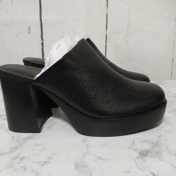 Eric Javits Mule Clogs 10 Black Leather Lizard Genevieve Heeled Non Skid - Picture 4 of 7